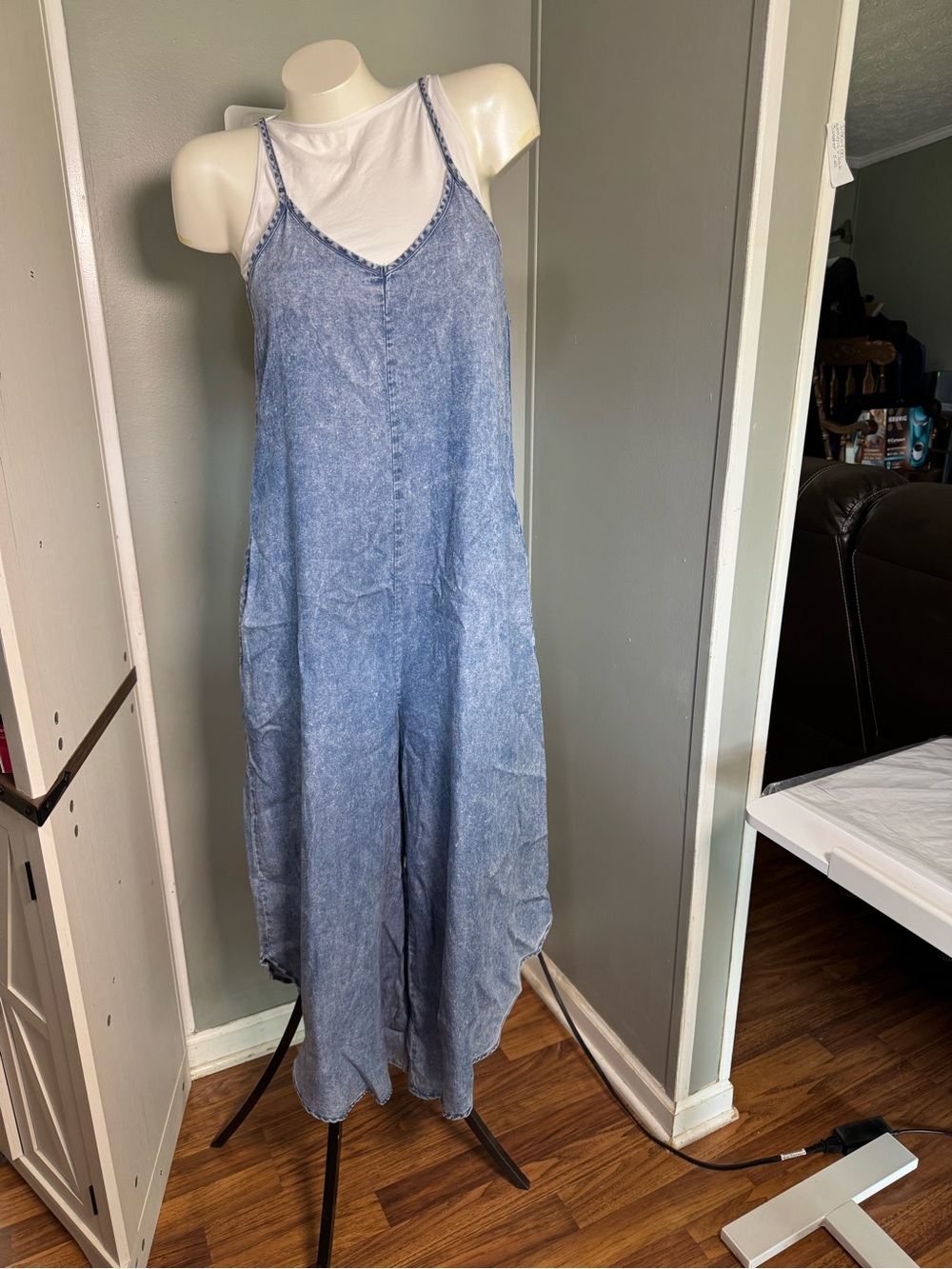 NWOT Zenana Lyocell Acid Washed Jumpsuit - Picture 2 of 9